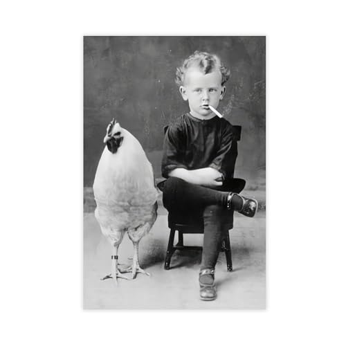 MUYGGAFF Leinwandposter "Smoking Boy and Chicken" im Retro-Stil, schwarz-weiß, Schlafzimmer, Dekoration, Landschaft, Büro, Raumdekoration, Geschenk, 40 x 60 cm MUYGGAFF Leinwandposter "Smoking Boy and Chicken" im Retro-Stil, schwarz-weiß, Schlafzimmer, Dekoration, Landschaft, Büro, Raumdekoration, Geschenk, 40 x 60 cm von MUYGGAFF