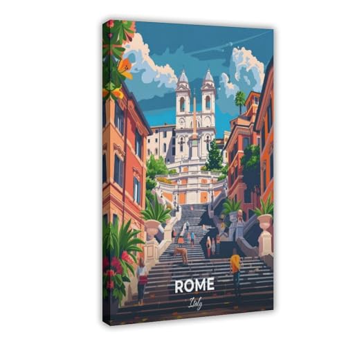 MUYGGAFF Poster auf Leinwand, Motiv: Rom, Spanische Treppe, Wandkunst, Dekor, Bild, Gemälde für Wohnzimmer, Schlafzimmer, Dekoration, 20 x 30 cm von MUYGGAFF