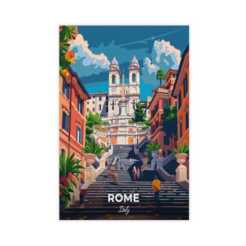 MUYGGAFF Poster auf Leinwand, Motiv: Rom, Spanische Treppe, Wandkunst, Dekor, Bild, Gemälde für Wohnzimmer, Schlafzimmer, Dekoration, 20 x 30 cm von MUYGGAFF