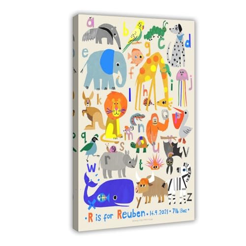 MUYGGAFF Tier-Alphabet-Druck, Leinwand-Poster, Schlafzimmer, Dekoration, Landschaft, Büro, Raumdekoration, Geschenk, 60 x 90 cm von MUYGGAFF