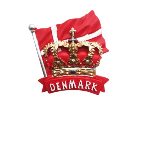 Kühlschrankmagnet mit 3D-Flagge, Krone, Dänemark, Reise-Souvenir, Geschenk, Kühlschrank-Magnetaufkleber, handbemalt von MUYU Craft
