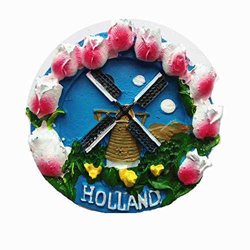 3D-Kühlschrankmagnet mit Tulpe und Windmühle von Holland Niederlanden, Heim- und Küchen-Dekoration, Aufkleber, Holland Niederlande, Kühlschrankmagnet, Reise-Souvenir, Geschenk von MUYU Magnet