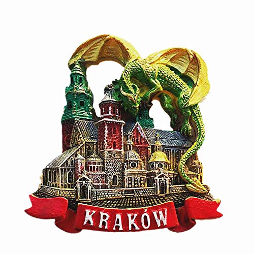 Grüner Drache von Krakau Polen 3D-Kühlschrankmagnet, Reise-Souvenir, Geschenk, Heim- und Küchendekoration, magnetischer Aufkleber Krakau Polen Kühlschrankmagnet-Kollektion von MUYU Magnet