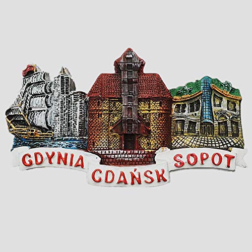 3D-Kühlschrankmagnet, Motiv: Gdansk Sopot Gdynien, Polen, Souvenir, Heim- und Küchendekoration, magnetischer Aufkleber, Danzig, Sopot, Gdynien, Polen, Kühlschrankmagnet, Touristensouvenir, Geschenk von MUYU Magnet