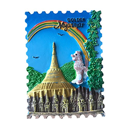 Myanmar-Kühlschrankmagnet, 3D, goldfarben, Reiseaufkleber, Souvenir, Heim- und Küchendekoration, Myanmar-Kühlschrankmagnet von MUYU Magnet