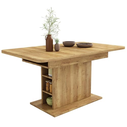 Ausziehbarer Esstisch mit Stauraum, Rechteckiger Esstisch 110/130x70x75 cm, Moderner Küchentisch aus Spanplatte & Metall, Platzsparender Multifunktionstisch für Wohnzimmer, Esszimmer, Küche (Natur) von MUZHIXIANG