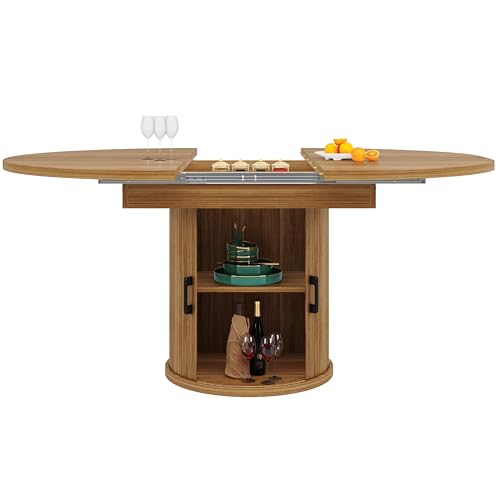 MUZHIXIANG Esstisch Ausziehbar Rund zu Oval, Esszimmertisch mit Stauraum, Küchentisch für 4–6 Personen, Platzsparender Runder Tisch mit Ausziehbarer Tischplatte für Wohnzimmer Küche Balkon (Walnut) von MUZHIXIANG