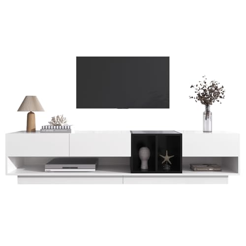 MUZHIXIANG Hochglanz TV-Schrank Lowboard in Weiß & Schwarz - Modernes Design mit viel Stauraum, DREI Schubladen, Zwei Fächer, Stabile Struktur (190 L x 40 B x 42H(cm)) von MUZHIXIANG