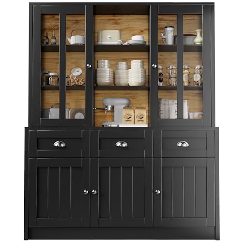 MUZHIXIANG Hochschrank Wohnzimmer Vitrinenschrank Küchenschrank Esszimmerschrank mit Schubladen Moderner Minimalistischer Standvitrine MDF Acrylfront (Schwarz) von MUZHIXIANG