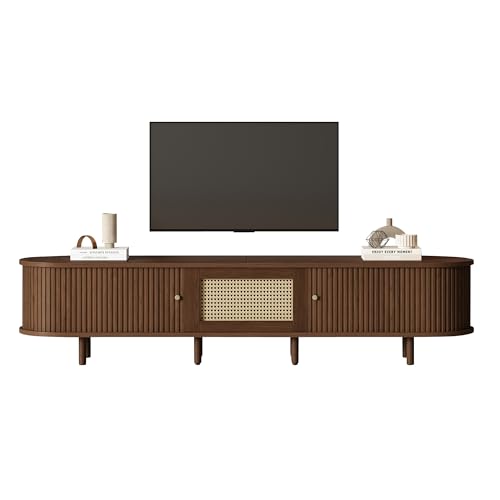 MUZHIXIANG Ovaler TV-Ständer TV-Schrank Sideboard Rattan-MDF Aufbewahrung Schiebetüren Schublade Wohnzimmermöbel Nussbaum (180 * 40 * 40 cm) von MUZHIXIANG
