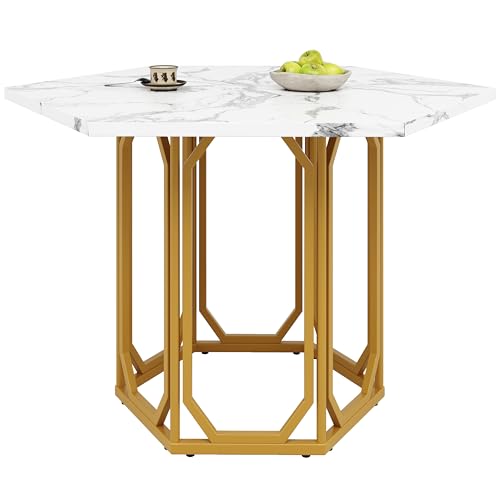 MUZHIXIANG Runder Esstisch 100 cm Küchentisch Frühstückstisch mit Metallbeinen Marmormuster Moderner Esszimmertisch für 2–4 Personen (Gold 2) von MUZHIXIANG