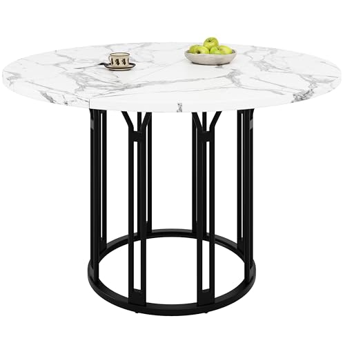 MUZHIXIANG Runder Esstisch 100 cm Küchentisch Frühstückstisch mit Metallbeinen Marmormuster Moderner Esszimmertisch für 2–4 Personen (Schwarz 1) von MUZHIXIANG