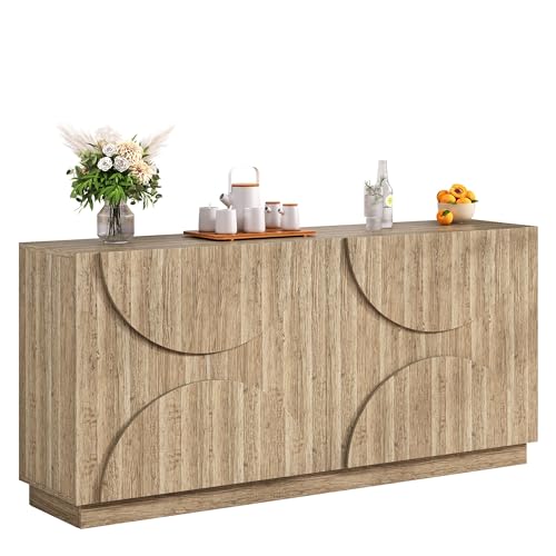 MUZHIXIANG Sideboard mit Regalen und Türen – Aufbewahrungsschrank in Natürlicher Holzmaserung – Modernes Design, Robuste Spanplatte, Vielseitig für Wohnzimmer und Esszimmer (160 × 40 × 80 cm) von MUZHIXIANG