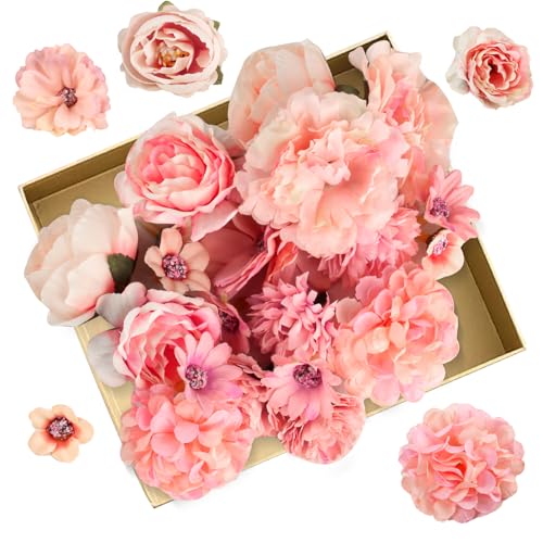 MUZHUPGUZ 21 Stück Kunstblumen zum Basteln, Künstliche Blumenköpfe, 4~8cm Rosa Kunstblumen Frühlingsblumen, Kunst Blumendeko Blumen Stoffblumen für DIY Handwerk Basteln Hochzeit Party Home Deko von MUZHUPGUZ