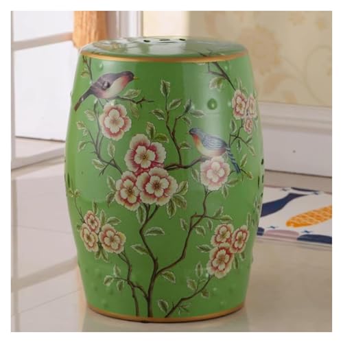 Gartenhocker, Dekorativer Keramikhocker, Chinesischer Keramiktrommel-Glasierter Handbemalter Blumenständer, Schminkhocker, Beistelltisch, Fußhocker for Wohnzimmer, Balkon(Green) von MUZIT