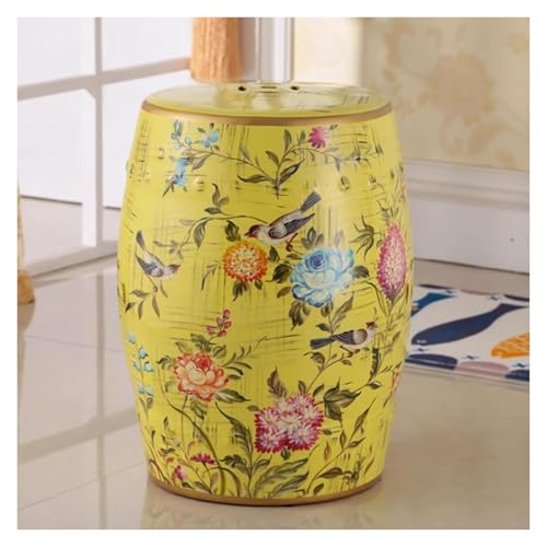 Gartenhocker, Dekorativer Keramikhocker, Chinesischer Keramiktrommel-Glasierter Handbemalter Blumenständer, Schminkhocker, Beistelltisch, Fußhocker for Wohnzimmer, Balkon(Yellow) von MUZIT