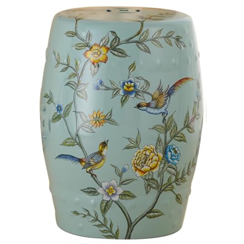 Gartenhocker, Dekorativer Keramikhocker, Innen- und Außendekor, Keramik-Beistelltisch, Pflanzenhocker, Design-Sitzmöbel im chinesischen Trommelstil, Akzentfass for Wintergarten, Wohnzimmer(Blue a) von MUZIT