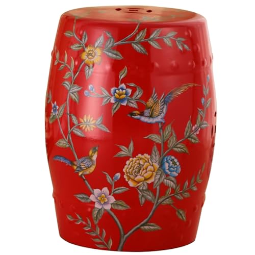 Gartenhocker, Dekorativer Keramikhocker, Innen- und Außendekor, Keramik-Beistelltisch, Pflanzenhocker, Design-Sitzmöbel im chinesischen Trommelstil, Akzentfass for Wintergarten, Wohnzimmer(Red) von MUZIT