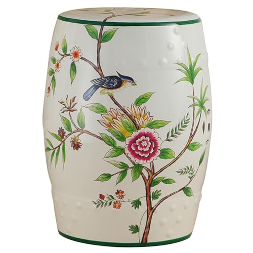 Gartenhocker, Dekorativer Keramikhocker, Innen- und Außendekor, Keramik-Beistelltisch, Pflanzenhocker, Design-Sitzmöbel im chinesischen Trommelstil, Akzentfass for Wintergarten, Wohnzimmer(White) von MUZIT