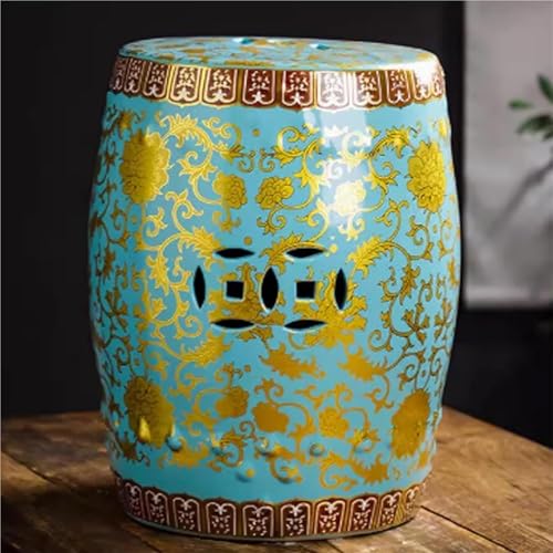 Gartenhocker, Dekorativer Keramikhocker, Trommelglasierte Akzenthocker im chinesischen Stil, Multifunktionale Hocker - Beistelltisch, Übertopfständer(Blue) von MUZIT