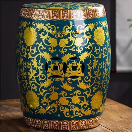 Gartenhocker, Dekorativer Keramikhocker, Trommelglasierte Akzenthocker im chinesischen Stil, Multifunktionale Hocker - Beistelltisch, Übertopfständer(Dark Blue) von MUZIT