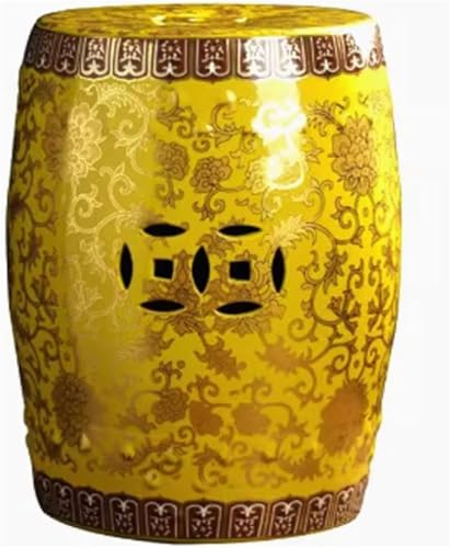 Gartenhocker, Dekorativer Keramikhocker, Trommelglasierte Akzenthocker im chinesischen Stil, Multifunktionale Hocker - Beistelltisch, Übertopfständer(Yellow) von MUZIT