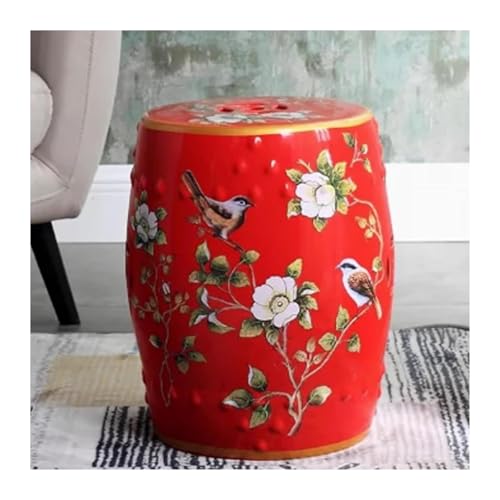Gartenhocker, Dekorativer Keramikhocker, glasierte handbemalte Trommel im chinesischen Stil, Schminktisch, Fußhocker(Red) von MUZIT