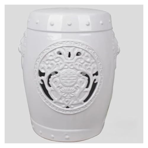 Gartenhocker, Dekorativer Keramikhocker, glasierter Akzent, Trommel im chinesischen Stil, multifunktionale Dekorationen, Schminktisch, Pflanzständer(White) von MUZIT
