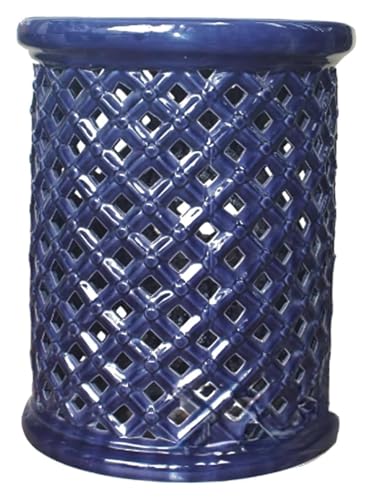 Gartenhocker, Trommelhocker im chinesischen Stil, dekorativer, ausgehöhlter, glasierter Keramik-Akzent, handbemalt for Schminktisch, Beistelltisch, Pflanzgefäßständer(Dark Blue) von MUZIT