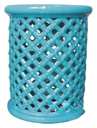 Gartenhocker, Trommelhocker im chinesischen Stil, dekorativer, ausgehöhlter, glasierter Keramik-Akzent, handbemalt for Schminktisch, Beistelltisch, Pflanzgefäßständer(Light Blue) von MUZIT
