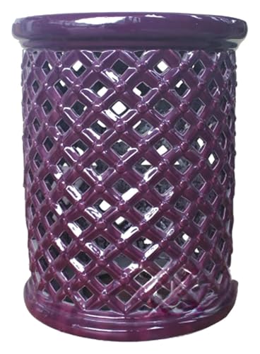 Gartenhocker, Trommelhocker im chinesischen Stil, dekorativer, ausgehöhlter, glasierter Keramik-Akzent, handbemalt for Schminktisch, Beistelltisch, Pflanzgefäßständer(Purple) von MUZIT
