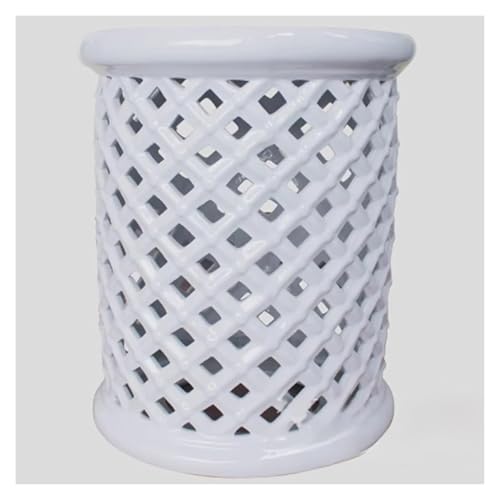 Gartenhocker, Trommelhocker im chinesischen Stil, dekorativer, ausgehöhlter, glasierter Keramik-Akzent, handbemalt for Schminktisch, Beistelltisch, Pflanzgefäßständer(White) von MUZIT