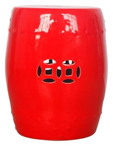 Gartenhocker, dekorativer Hocker, runder tragbarer Beistelltisch aus Keramik in Hohltrommelform, Tischpflanzenständer, geeignet for Wohnzimmer, Balkon und Verwendung(Red) von MUZIT