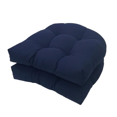 Kissenset, Stuhlkissen for die Terrasse im Freien, 48 x 48 x 10 cm, wasserdichte Sitzkissen aus Korbgeflecht, dickes 2er-Set for Gartenmöbel for Rasen, Terrasse und Gebrauch(Navy Blue) von MUZIT