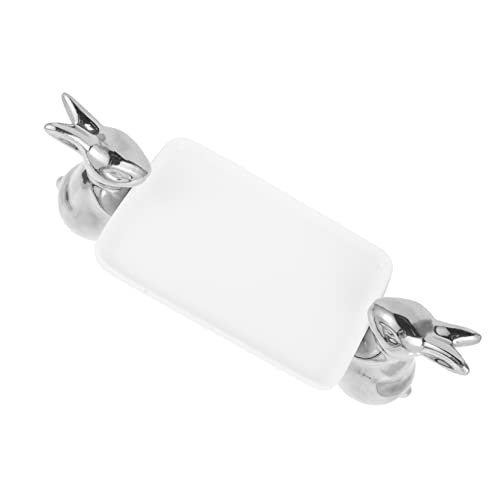 MUZIT Kuchenständer, Serviertablett aus Keramik mit Hasenmotiv, dekorativer Speiseteller for Kuchen, Süßigkeiten, Obst, Aufbewahrungsschale for Schmuck, elegante Schreibtischdekoration(Silver) von MUZIT