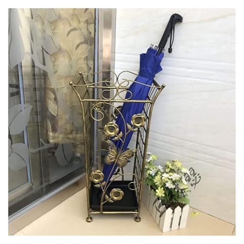 MUZIT Schirmständer, Metallschirmständer mit Abtropfschale for Regenschirme Spazierstöcke Gold 30x22x52cm(Gold) von MUZIT