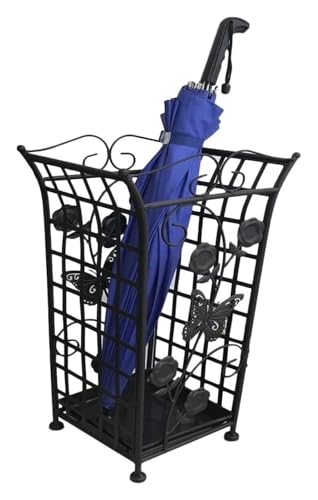 MUZIT Schirmständer, Metallschirmständer mit Abtropfschale for Regenschirme Spazierstöcke Gold 30x22x52cm(Svart) von MUZIT