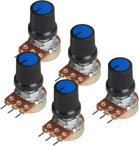 Potentiometer, Push-Pull-Potentiometer, WH148 15 mm lineares Drehpotentiometer, 3-polig, blau, AG3-Knopfkappe, mehrfarbig, mehrere Widerstände, 5er-Pack(Blue,250K OHM) von MUZIT