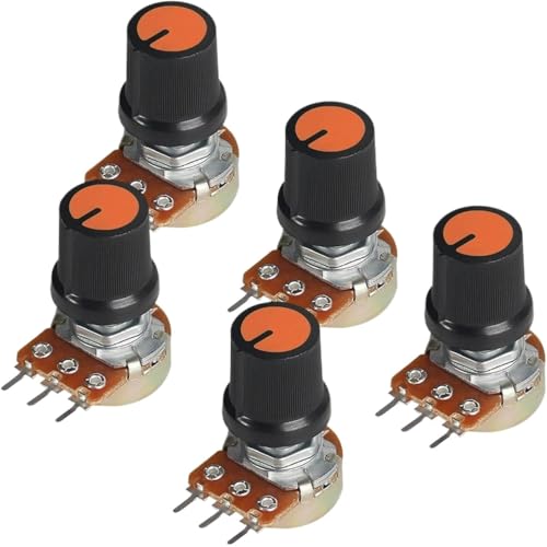 Potentiometer, Push-Pull-Potentiometer, WH148 15 mm lineares Drehpotentiometer, 3-polig, blau, AG3-Knopfkappe, mehrfarbig, mehrere Widerstände, 5er-Pack(Orange,1K Ohm) von MUZIT