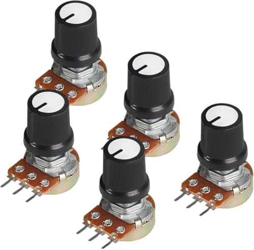 Potentiometer, Push-Pull-Potentiometer, WH148 15 mm lineares Drehpotentiometer, 3-polig, blau, AG3-Knopfkappe, mehrfarbig, mehrere Widerstände, 5er-Pack(White,1M Ohm) von MUZIT