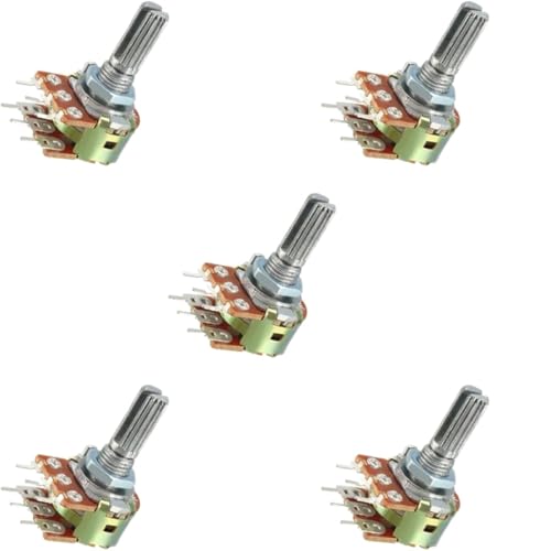 Potentiometer, Push-Pull-Potentiometer, WH148 Drehpotentiometer 20 mm 6-polig 1 K–1 M Ohm variable Kohleschichtwiderstände, Doppelumdrehung, 5er-Pack(5K Ohm) von MUZIT