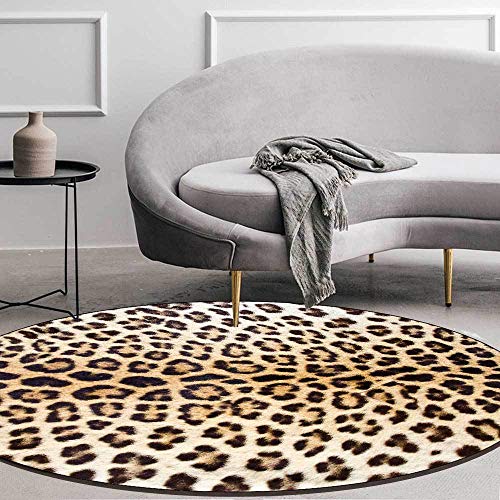 MUZIZY Leopard Print Runde Teppich, 120cm, Modern, Braun, Indoor, Anti-Rutsch von MUZIZY