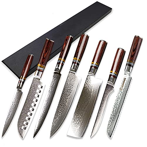 7 stücke Küchenmesser Set VG10 Japaner Damaskus Stahl Chef Santoku Dienstprogramm Nakiri Boning Slicing Brot Messer Werkzeuge von MVAOHGN