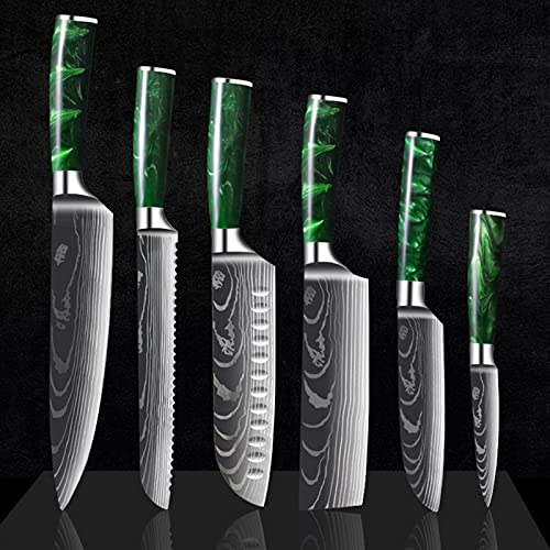 Professionelle Küchenmesser Set japanischen Hohen Kohlenstoffstahl Chefmesser Imitation Damaskus Muster Slicer Santoku Messer (Color : 6pcs) von MVAOHGN