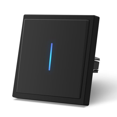 MVAVA Lichtschalter 1 Fach 2 Wege, Lichtschalter Unterputz mit Federanschlüsse, Seidig-Matte Wandschalter mit LED Kontrollleuchte, 80mm*80mm Schwarz, M3-Serie von MVAVA