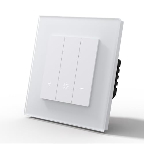 MVAVA Alexa Lichtschalter, Wlan Dimmschalter Kompatibel mit Alexa/Google Home, Glas Lichtschalter Unterputz Funktioniert mit Tuya/Smart Life App, Neutrale Leitung Benötigt 1 Fach 1 Weg Weiß von MVAVA