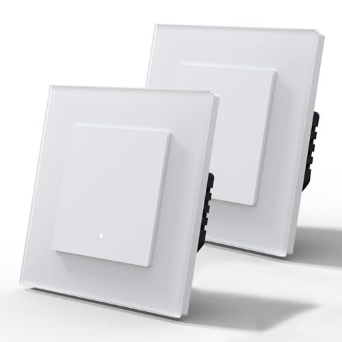 MVAVA Alexa Lichtschalter, Wlan Smart Lichtschalter Kompatibel mit Alexa/Google Home, Glas Lichtschalter Unterputz, Neutrale Leitung Benötigt 1 Fach 1 Weg 2 Pack von MVAVA
