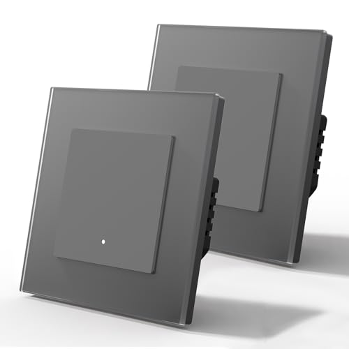 MVAVA Alexa Lichtschalter, Wlan Smart Lichtschalter Kompatibel mit Alexa/Google Home, Glas Lichtschalter Unterputz, Neutrale Leitung Benötigt 1 Fach 1 Weg 2 Pack von MVAVA