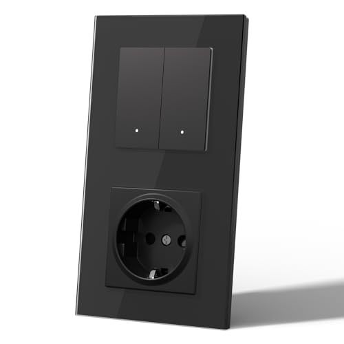 MVAVA Lichtschalter mit Normal Steckdose, Wlan Smart Lichtschalter Kompatibel mit Alexa/Google Home, Glas Lichtschalter Unterputz, Neutrale Leitung Benötigt von MVAVA