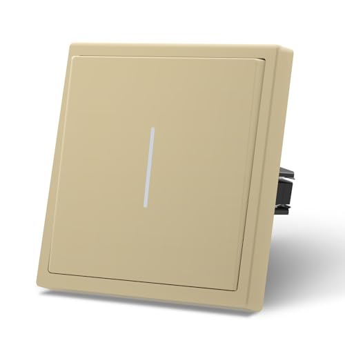 MVAVA Lichtschalter 1 Fach 1 Weg, Lichtschalter Unterputz mit Federanschlüsse, Seidig-Matte Wandschalter mit LED Kontrollleuchte, 80mm*80mm Gold, M3-Serie von MVAVA